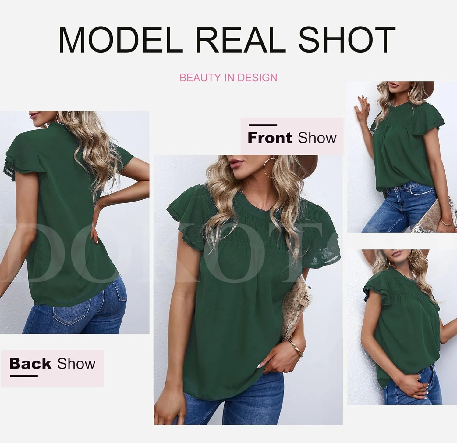 Dokotoo Womens Crewneck Lace Crochet Pom Pom Flowy Short Sleeve Casual Shirts Blouses Tops