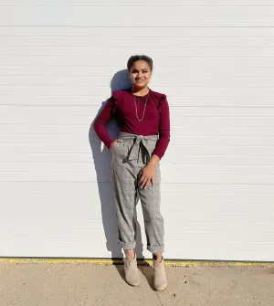 EE:SOME- Self Tie High Waisted Plaid Pants