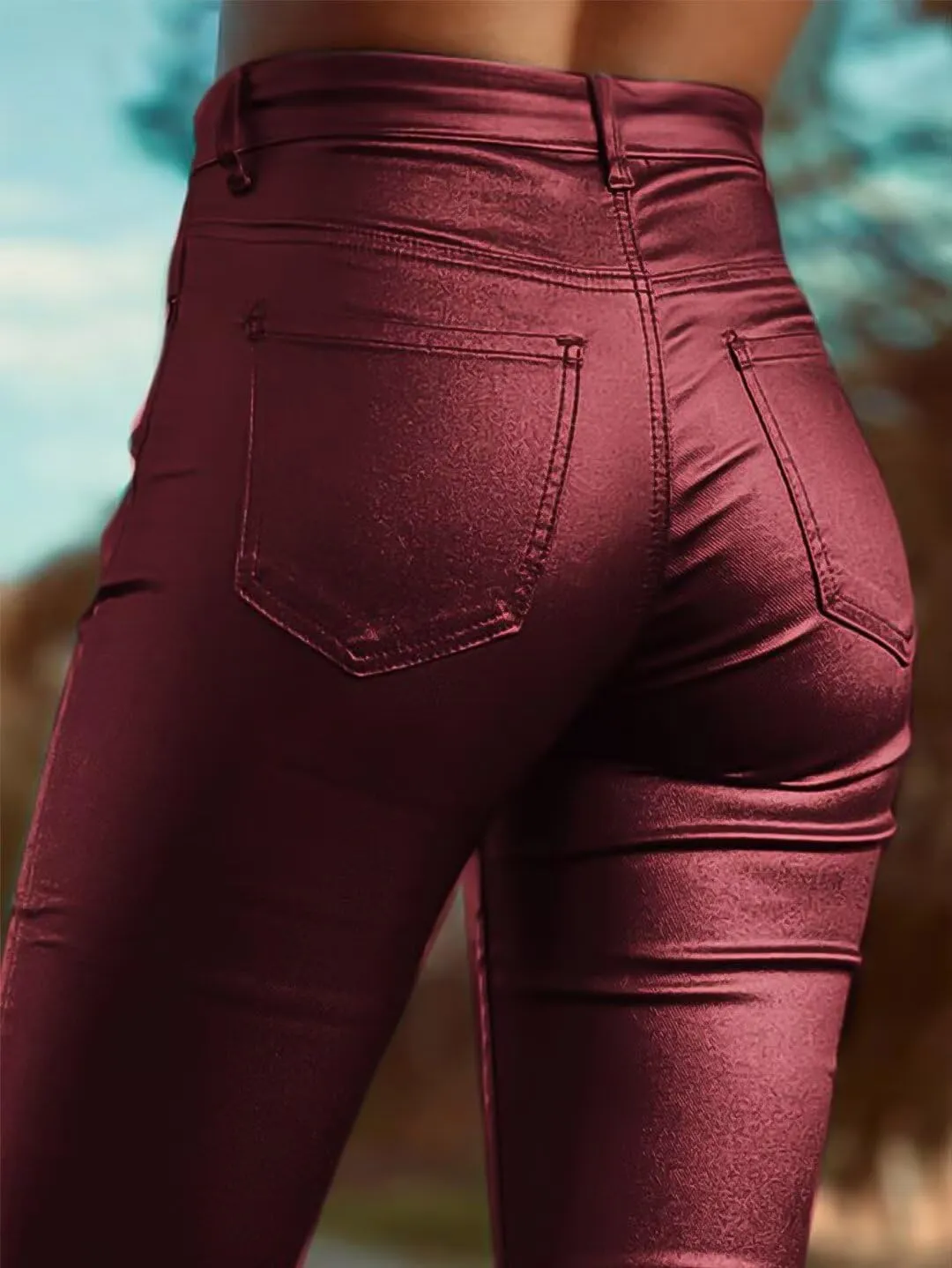 Flamingals Bootcut PU Leather High Waist Flare Legs Vintage Pocket Pants Winter Trendy