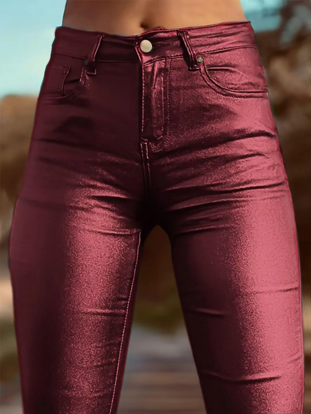 Flamingals Bootcut PU Leather High Waist Flare Legs Vintage Pocket Pants Winter Trendy