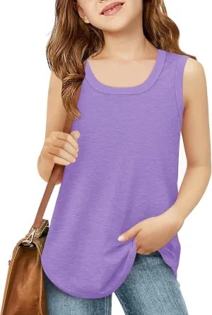 Haloumoning Girls Tank Tops Kids Summer Crewneck Sleeveless Shirts Dancewear 5-14 Years