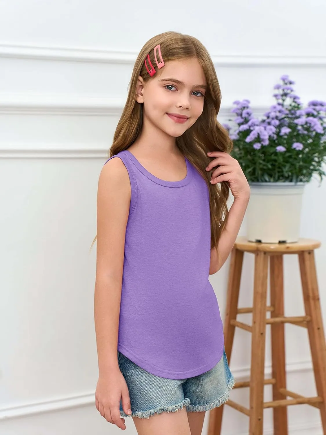 Haloumoning Girls Tank Tops Kids Summer Crewneck Sleeveless Shirts Dancewear 5-14 Years