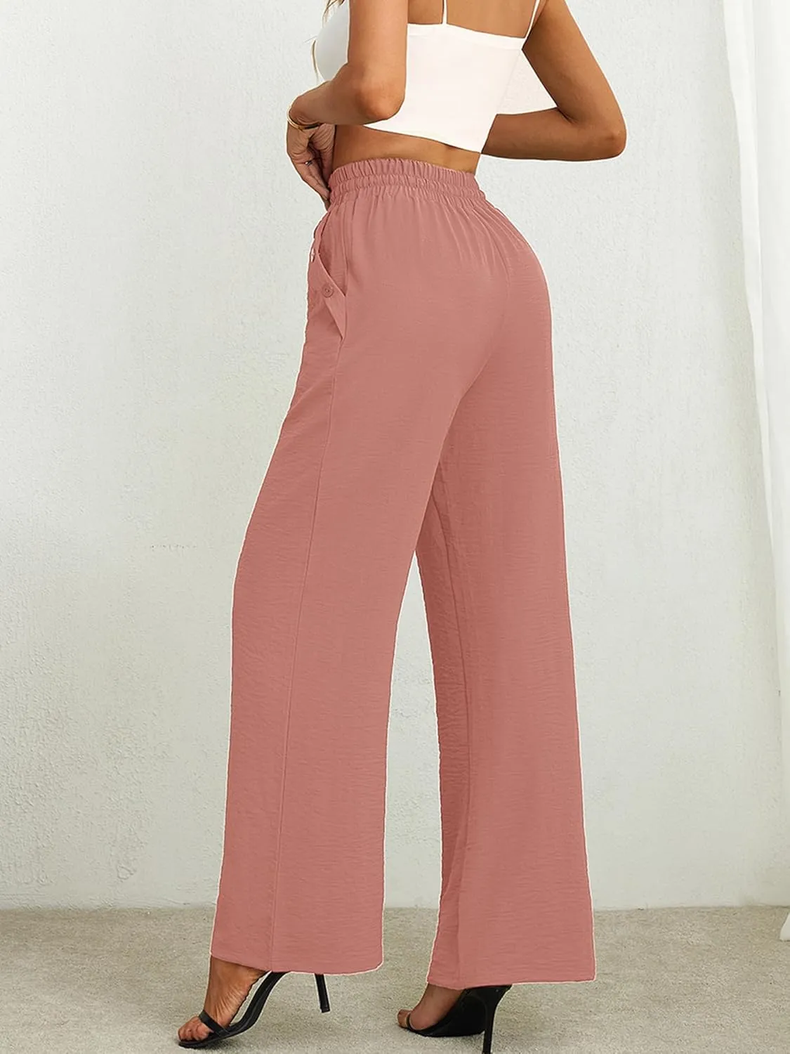 Heymoments Women's Wide Leg Lounge Pants Lightweight High Waisted Adjustable Tie Knot Loose Fit Trousers with Pockets