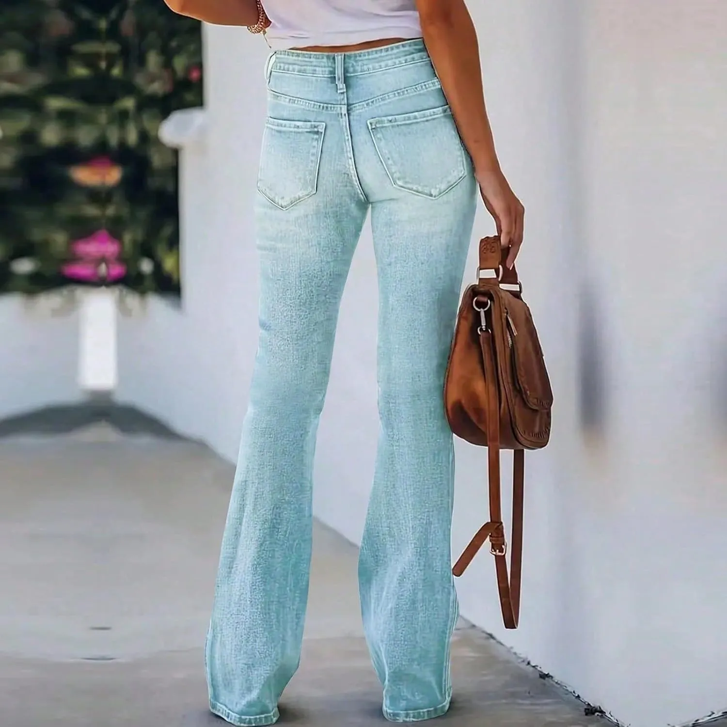 High Waisted Bootcut Jeans for Women Skinny Distressed Ripped Flare Jeans Curvy Denim Bell Bottom Pants with Pockets