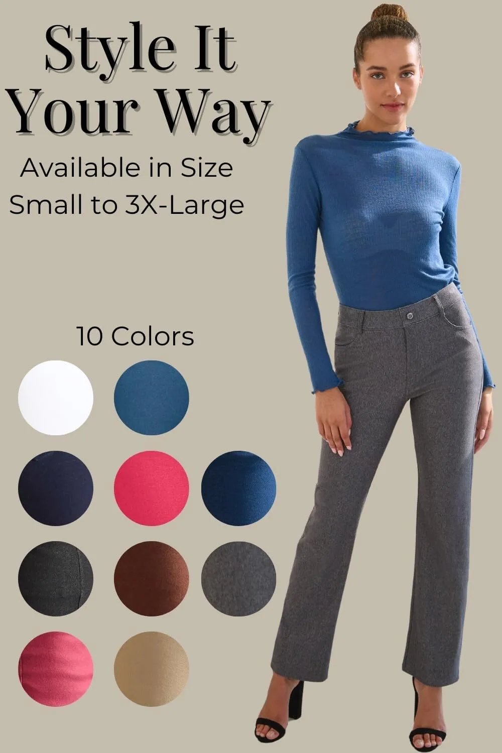 ICONOFLASH Women's Stretch Jeggings with 4 Pocket Pull On Straight Leg Jean Leggings with Belt Loops (Available in Plus Size)