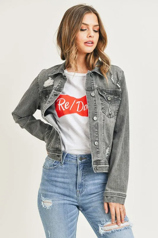 In A Flash Light Grey Jean Jacket