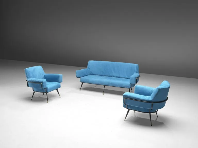 Italian Sofa in Vibrant Blue Velvet