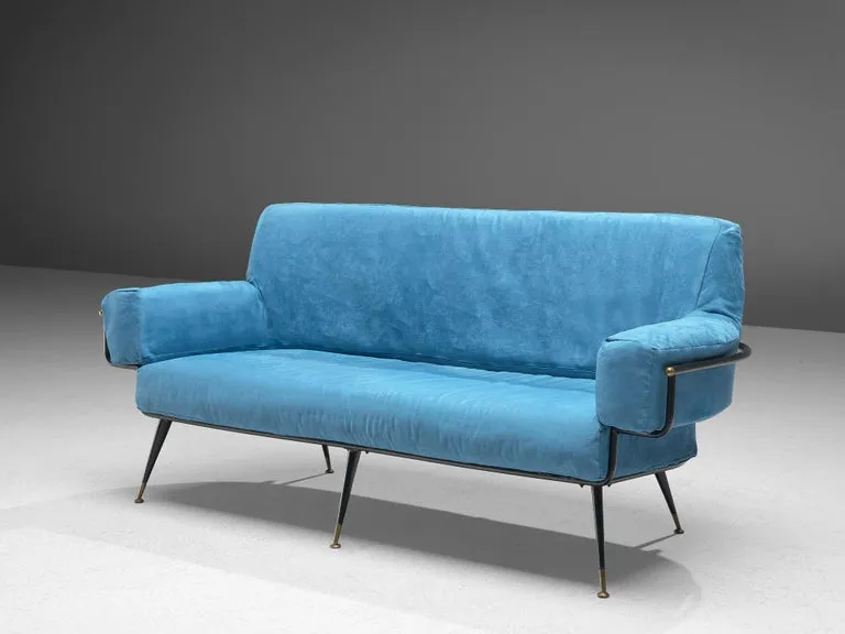 Italian Sofa in Vibrant Blue Velvet