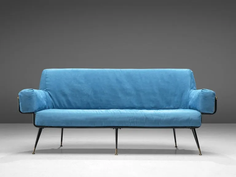 Italian Sofa in Vibrant Blue Velvet