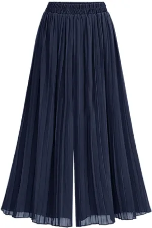 JOAU Women 2025 Pleated Flowy Wide Leg Capris Elastic Waist Double Layered Chiffon Culottes Pants Summer Baggy Crop Trousers