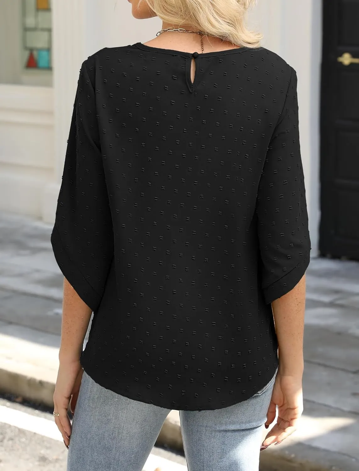 JUSTFASHIONNOW Womens Tops Dressy Casual 3/4 Sleeve Blouses Summer Tops 2025 Trendy Swiss Dots Shirts