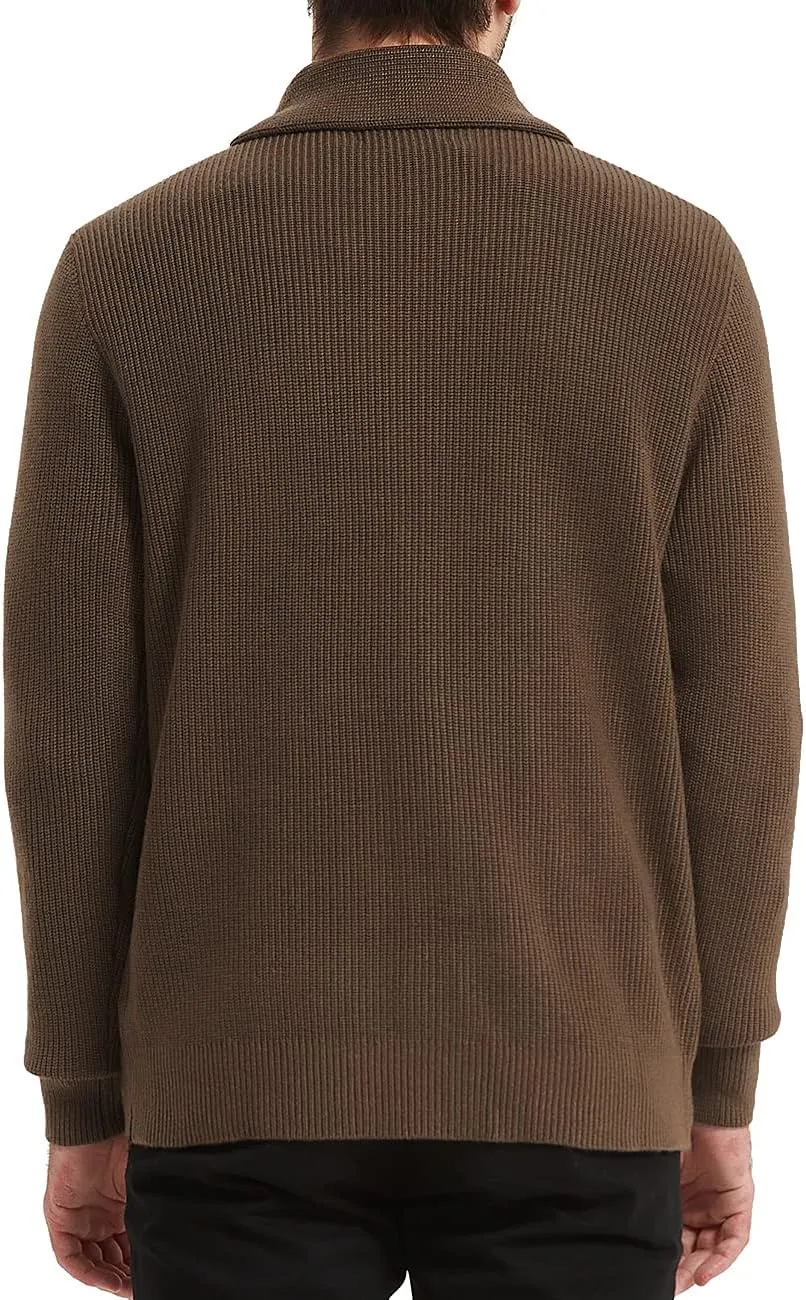 Kallspin Men's Wool Blend Shawl Collar Cardigan Sweater Button Down Knitwear with Pockets