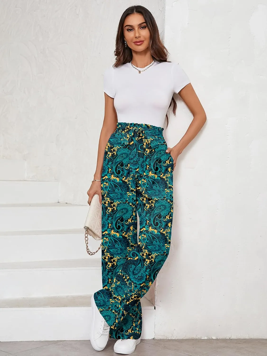 KORSIS Women's Wide Leg Lounge Pants Lightweight High Waisted Loose Work Elastic Casual Outfits Trousers with Pockets (S-2XL)