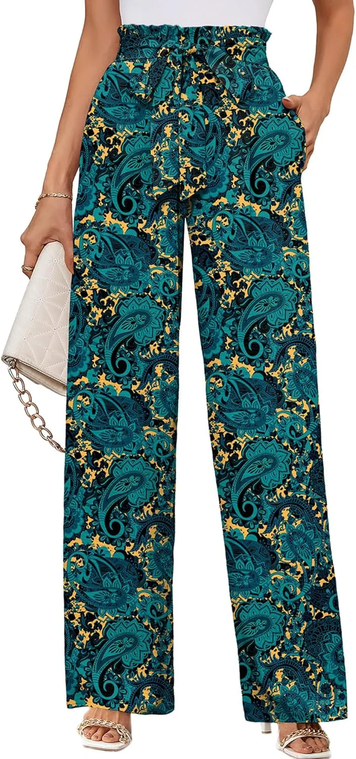 KORSIS Women's Wide Leg Lounge Pants Lightweight High Waisted Loose Work Elastic Casual Outfits Trousers with Pockets (S-2XL)