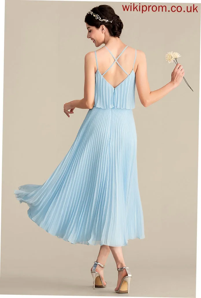 Length Silhouette Fabric Neckline Embellishment Tea-Length A-Line Pleated V-neck Serenity Bridesmaid Dresses