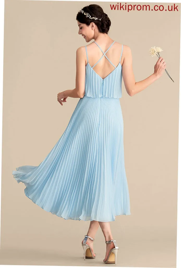 Length Silhouette Fabric Neckline Embellishment Tea-Length A-Line Pleated V-neck Serenity Bridesmaid Dresses