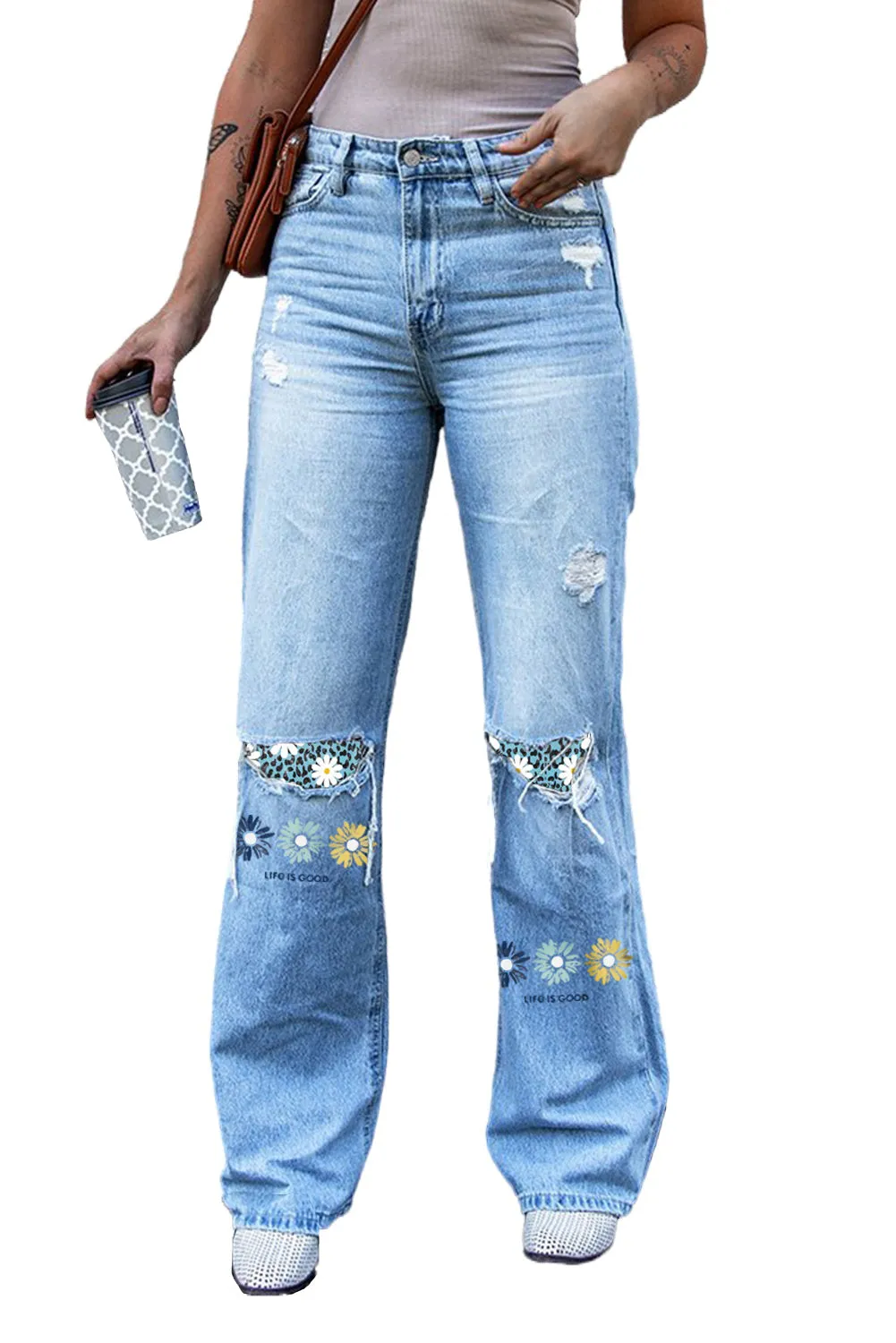 Light Wash Jeans Women Wide Legs High Rise Jeans