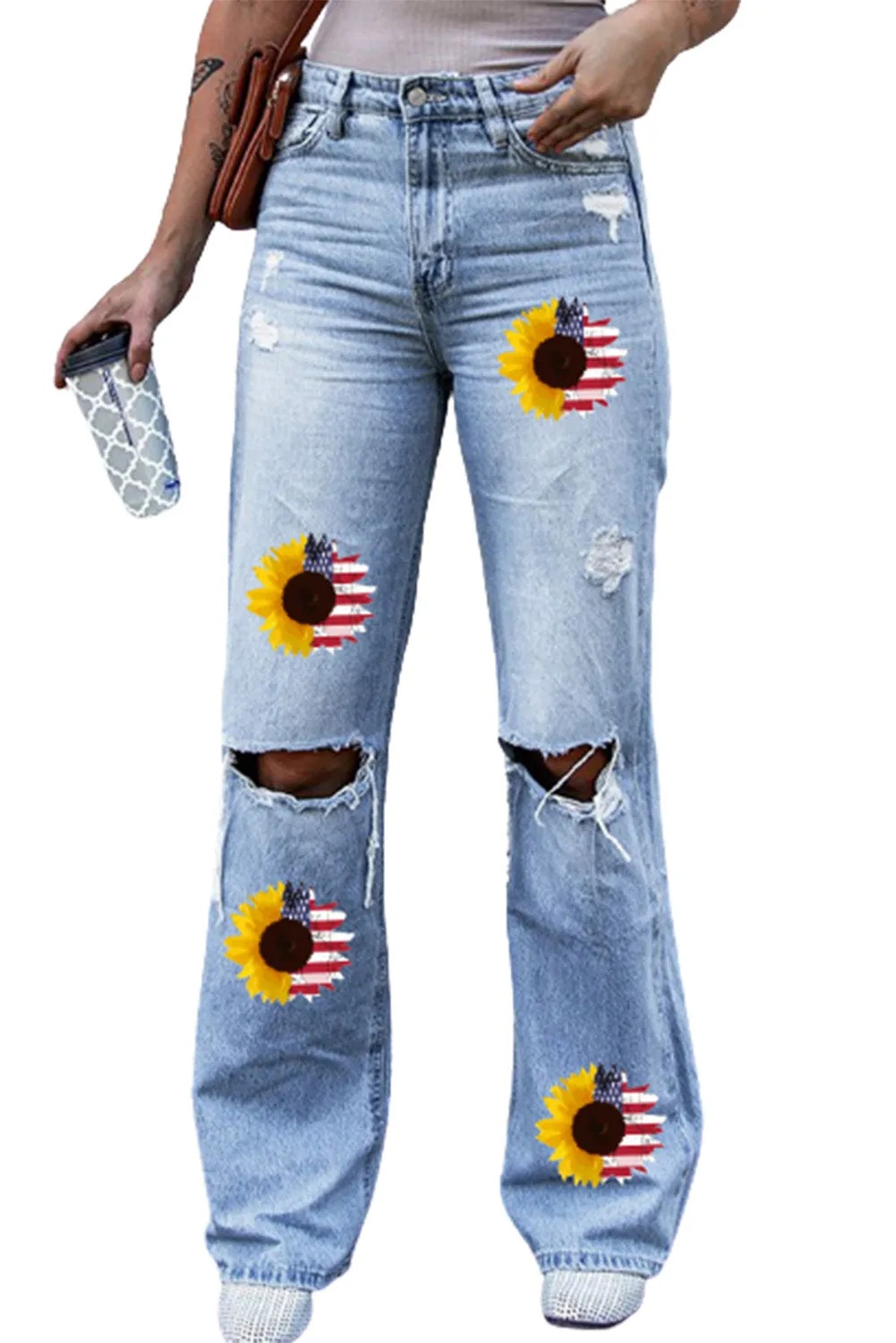Light Wash Jeans Women Wide Legs High Rise Jeans