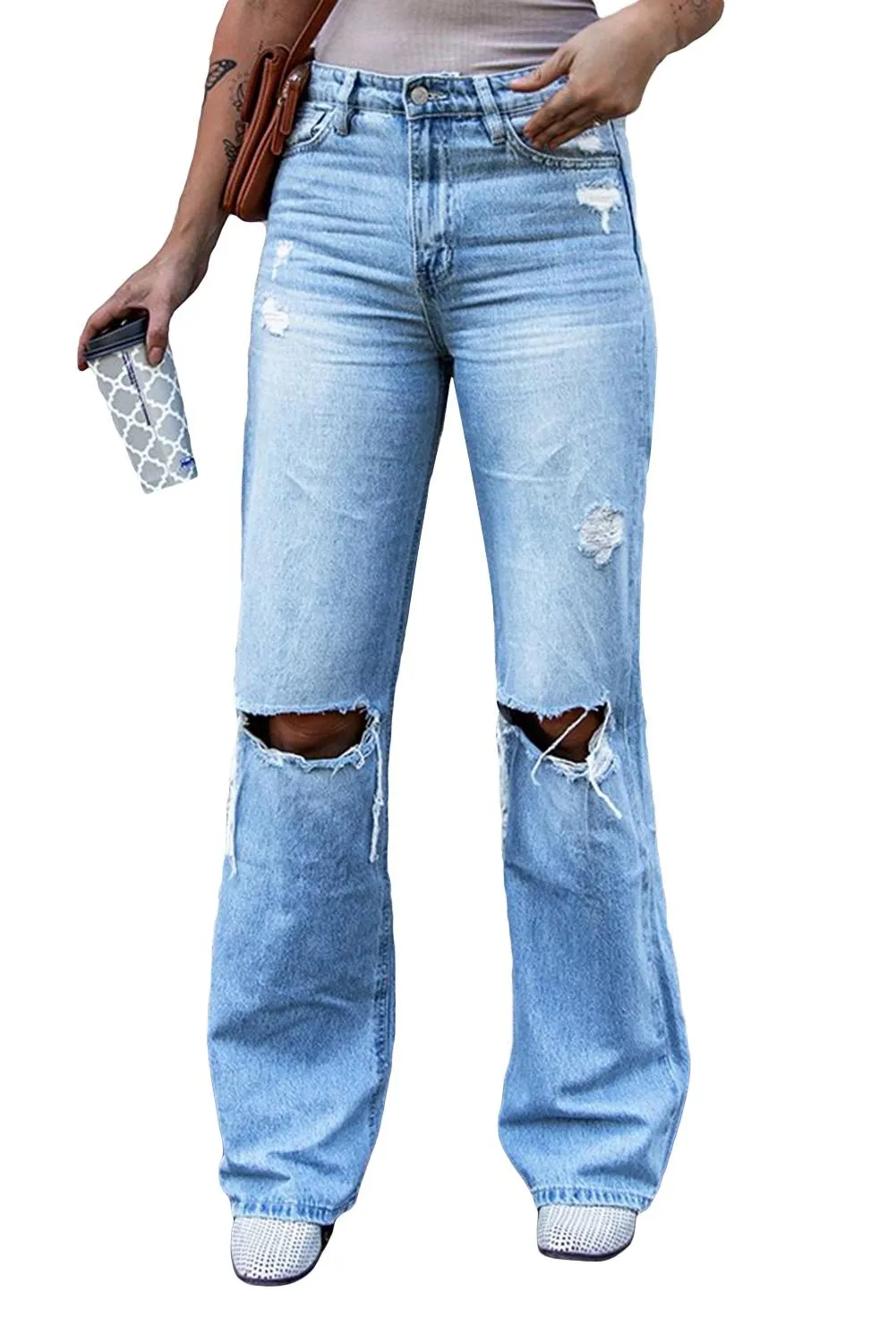 Light Wash Jeans Women Wide Legs High Rise Jeans