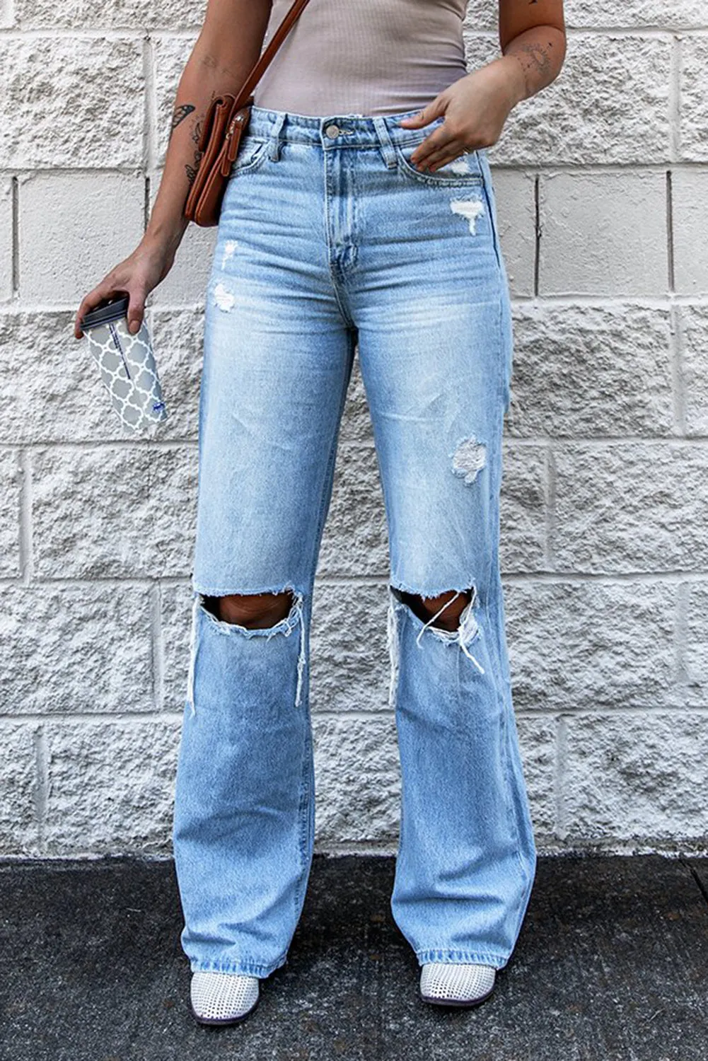 Light Wash Jeans Women Wide Legs High Rise Jeans