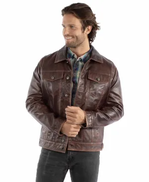 Men's Leather Scully Jean Jacket in Brown 1055-192