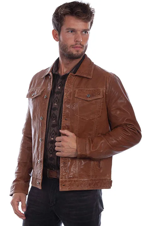 Men's Leather Scully Jean Jacket in Tan 1055-194