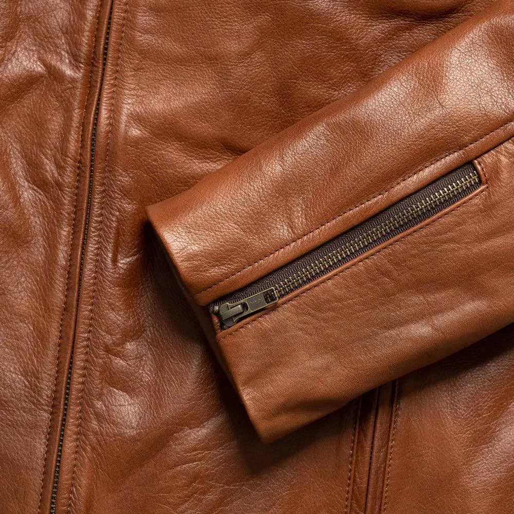 Men's Light Brown Cafe Racer Leather Motorbike Jacket