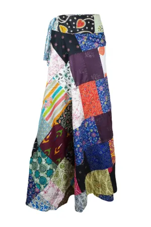 Mixed Colors Floral Patchwork Cotton Long Wrap Skirt Stylish One Size