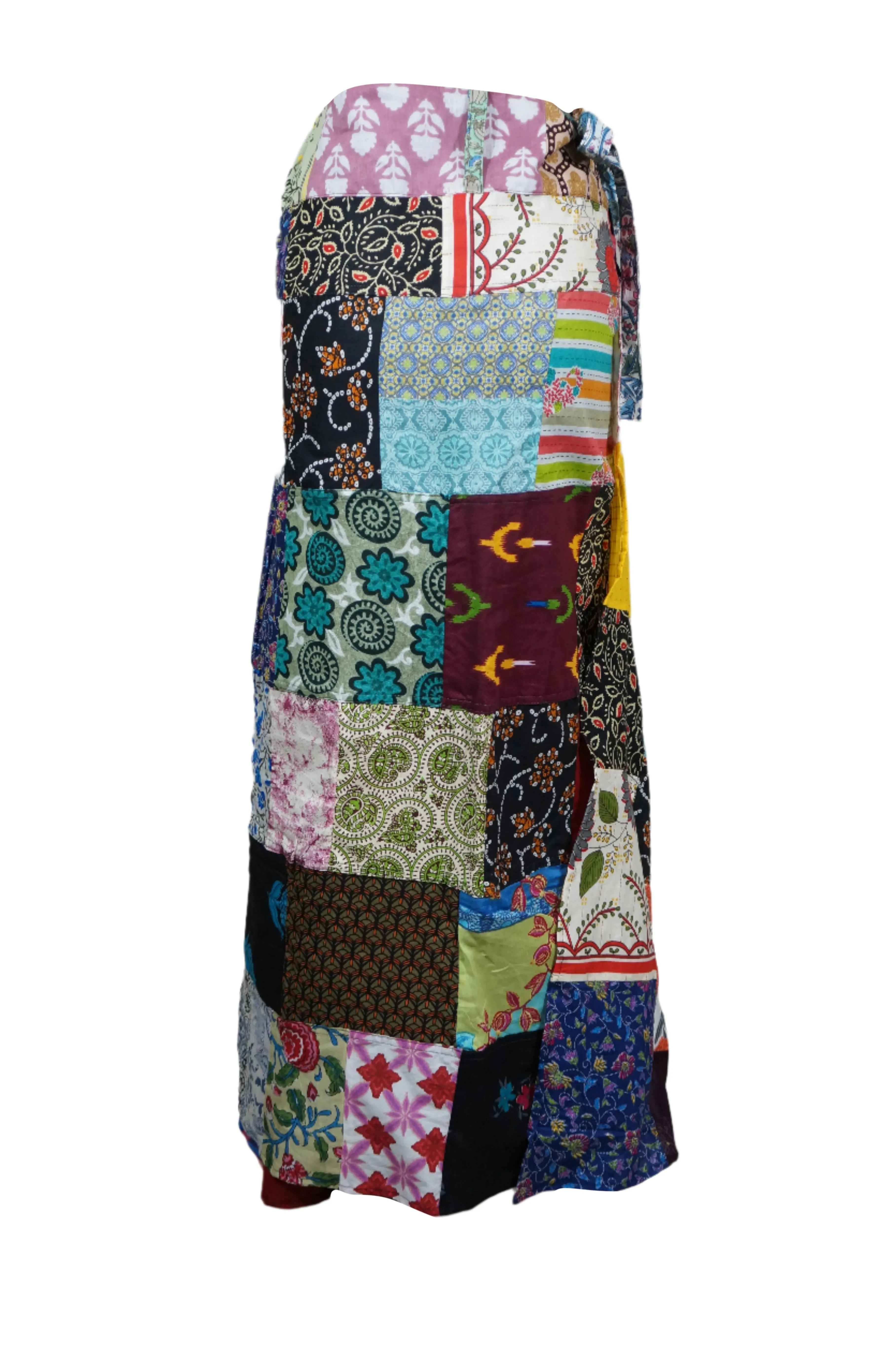 Mixed Colors Floral Patchwork Cotton Long Wrap Skirt Stylish One Size