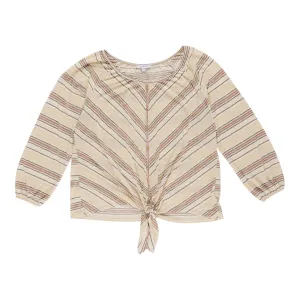 mySTYLE Women's Plus V- Stripe Tie Front Top