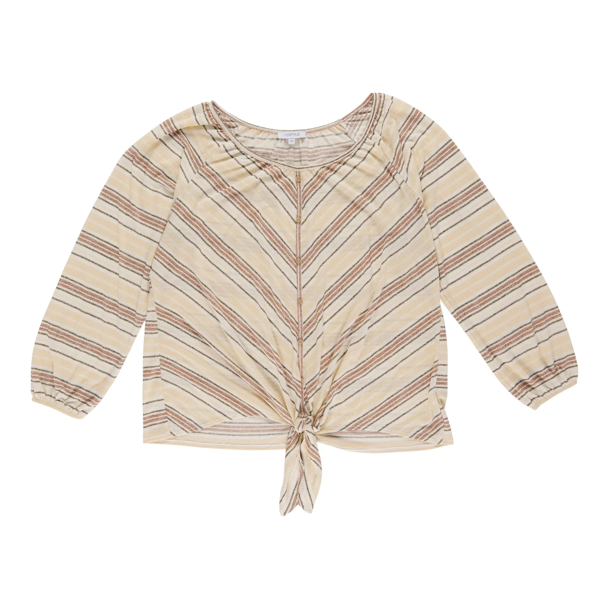 mySTYLE Women's Plus V- Stripe Tie Front Top