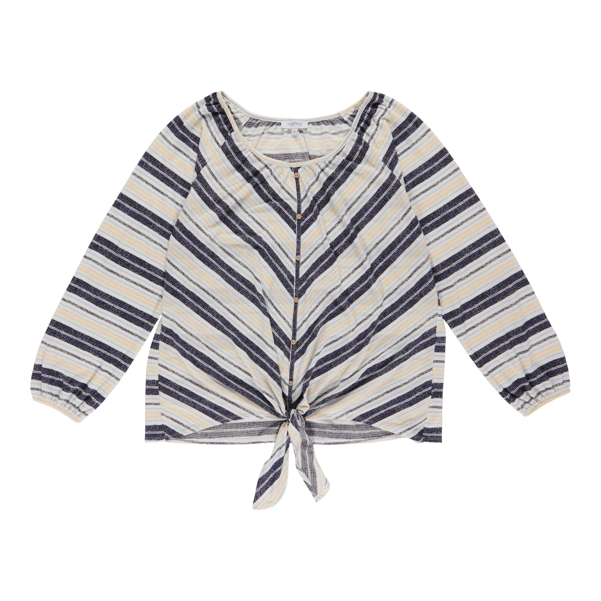 mySTYLE Women's Plus V- Stripe Tie Front Top