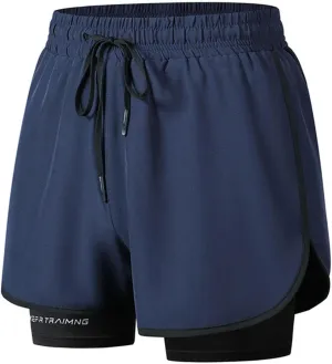 NATHGAM Men's 2 in 1 Running Shorts Quick Dry Workout Gym Short Pants with Compression Liner Tennis Training Athletic Shorts