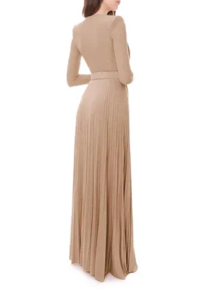 New Solid Color Evening Dresses For Women With Belt Pleated Slit Maxi Dress L 140056