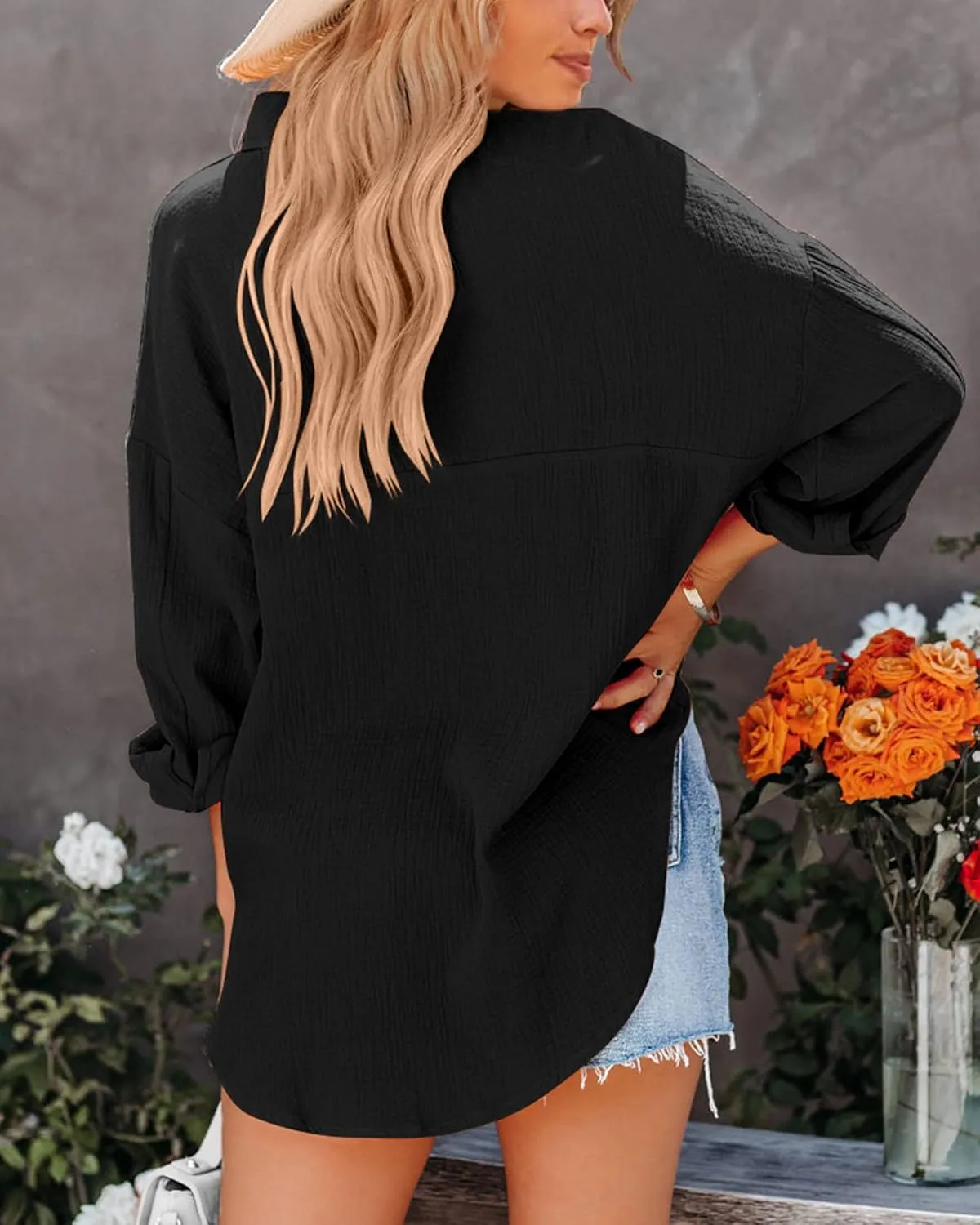 NOLLSOM Casual Shirts for Women Long Sleeve Button Down Blouses Fall 2025 Solid Color Trendy Tops with Pocket