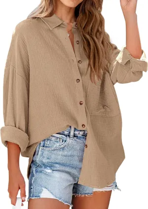 NOLLSOM Casual Shirts for Women Long Sleeve Button Down Blouses Fall 2025 Solid Color Trendy Tops with Pocket