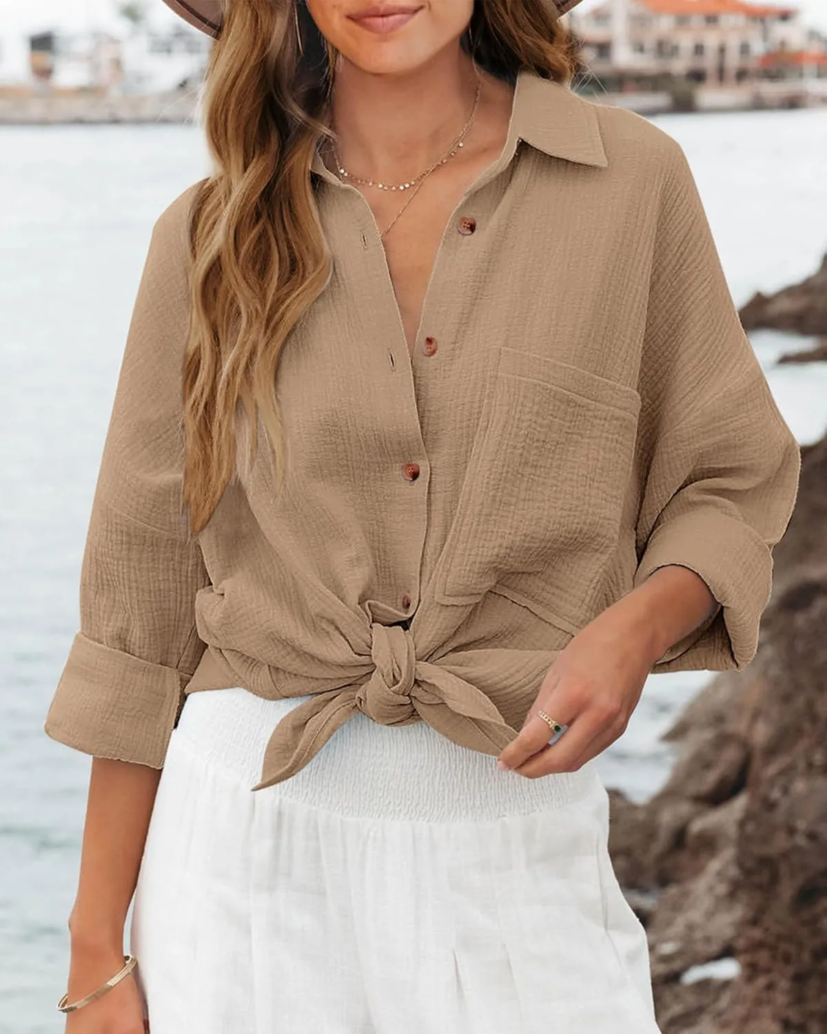 NOLLSOM Casual Shirts for Women Long Sleeve Button Down Blouses Fall 2025 Solid Color Trendy Tops with Pocket