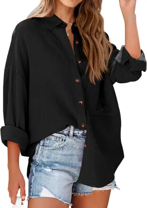 NOLLSOM Casual Shirts for Women Long Sleeve Button Down Blouses Fall 2025 Solid Color Trendy Tops with Pocket