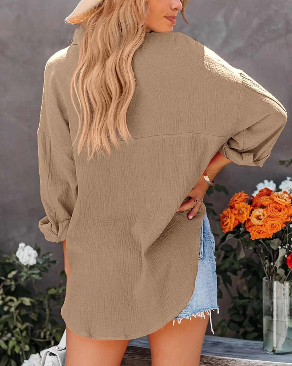 NOLLSOM Casual Shirts for Women Long Sleeve Button Down Blouses Fall 2025 Solid Color Trendy Tops with Pocket