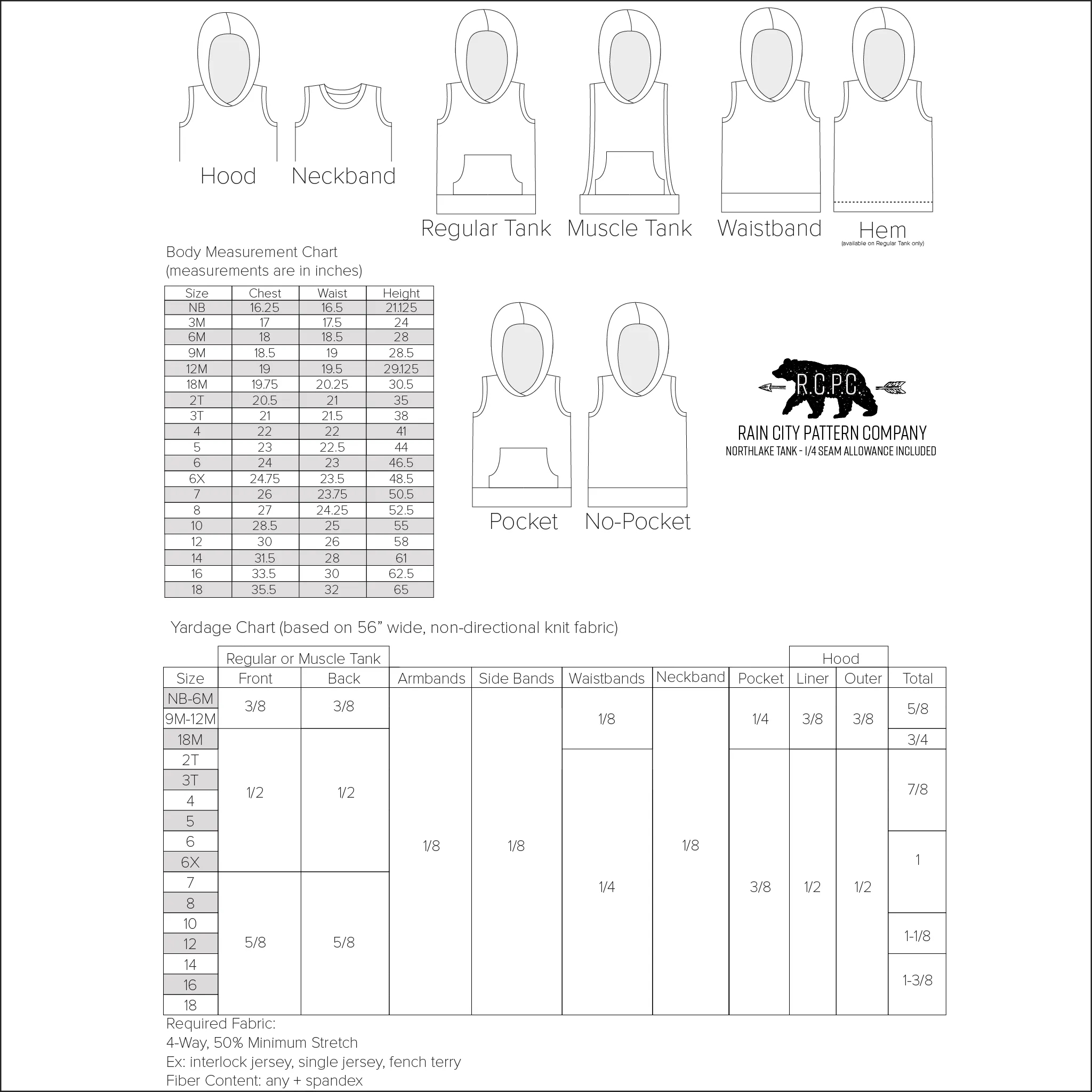 Northlake Tank   Muscle Tank | Newborn to Big Kid Sizes NB-18 | Beginner Level Sewing Pattern