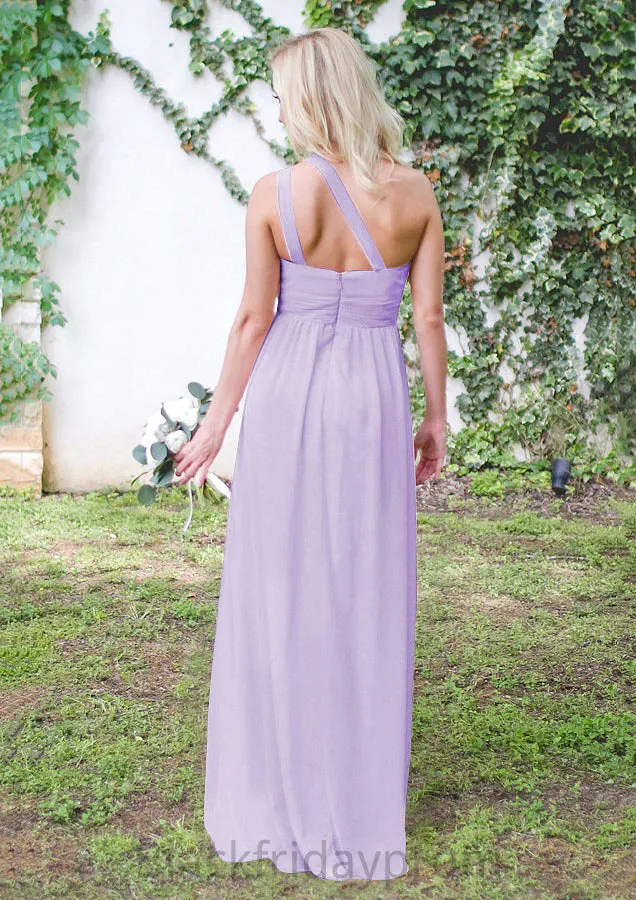 One-Shoulder A-Line/Princess Long/Floor-Length Chiffon Bridesmaid Dresses With Pleated Braelyn BF2P0025544