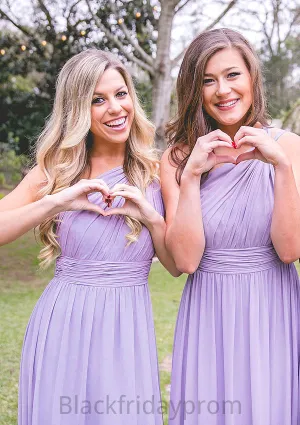 One-Shoulder A-Line/Princess Long/Floor-Length Chiffon Bridesmaid Dresses With Pleated Braelyn BF2P0025544