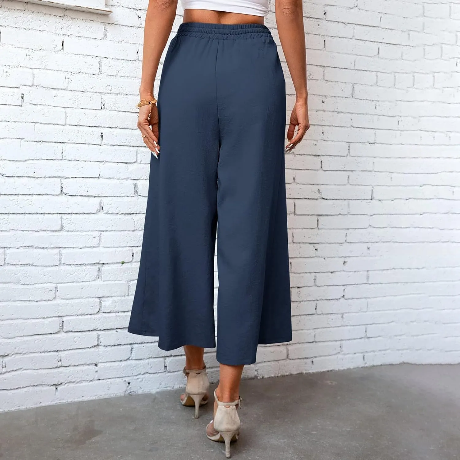 Petite Wide Leg Pants for Women 2025 Summer Cropped Dressy Palazzo Lightweight Pants with Pockets Loose Casual Trouser