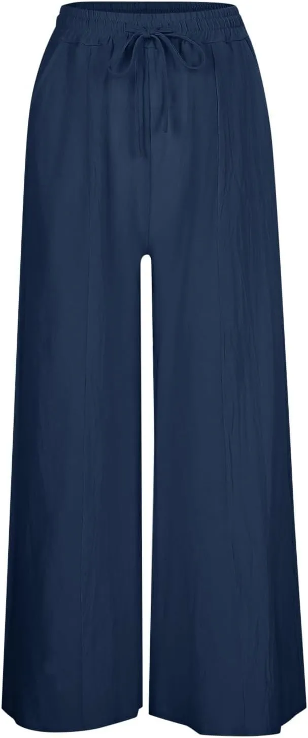 Petite Wide Leg Pants for Women 2025 Summer Cropped Dressy Palazzo Lightweight Pants with Pockets Loose Casual Trouser