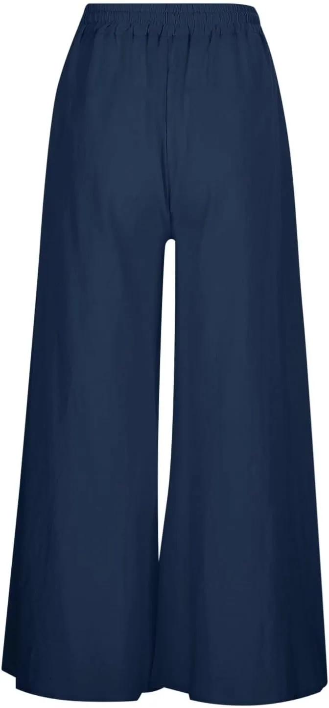 Petite Wide Leg Pants for Women 2025 Summer Cropped Dressy Palazzo Lightweight Pants with Pockets Loose Casual Trouser