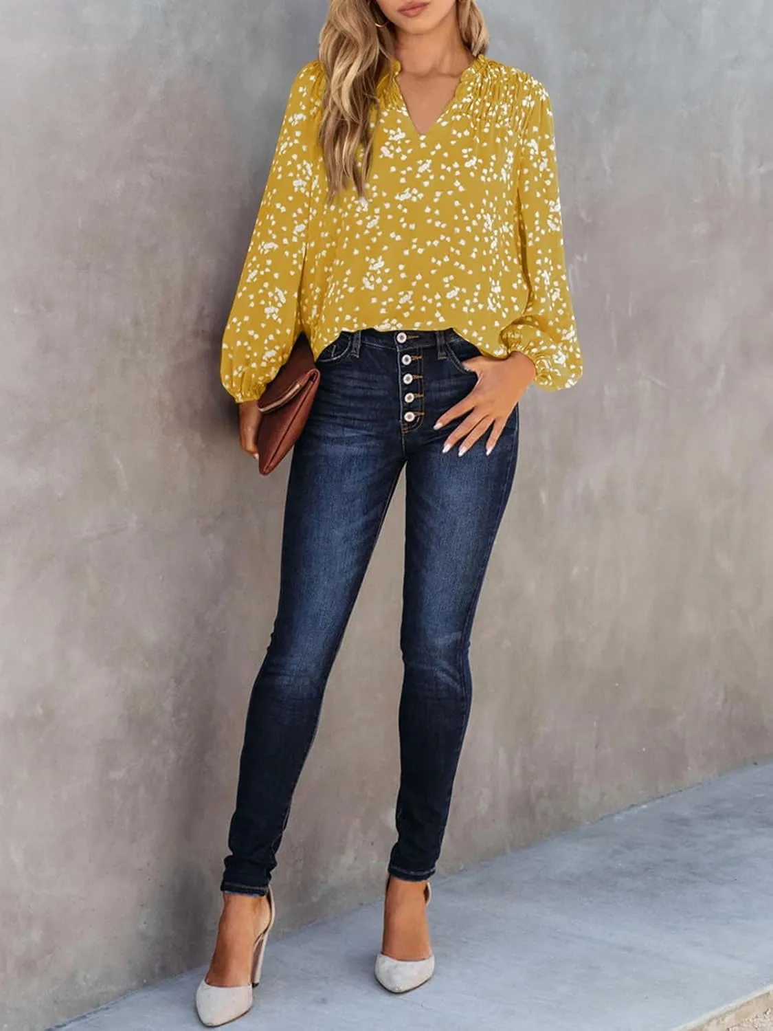 PRETTYGARDEN Womens Floral Spring Tops 2025 V Neck Long Sleeve Blouses Dressy Casual Boho Chiffon Business Work Shirts