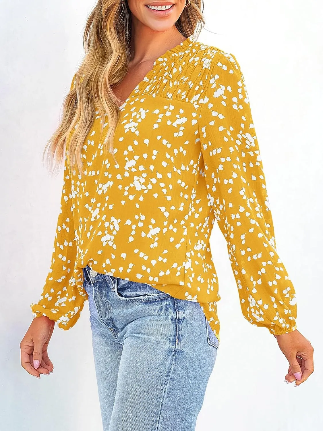 PRETTYGARDEN Womens Floral Spring Tops 2025 V Neck Long Sleeve Blouses Dressy Casual Boho Chiffon Business Work Shirts