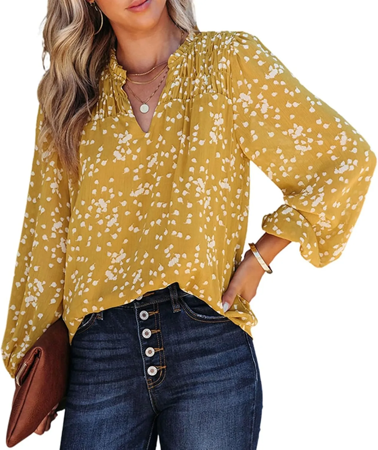 PRETTYGARDEN Womens Floral Spring Tops 2025 V Neck Long Sleeve Blouses Dressy Casual Boho Chiffon Business Work Shirts