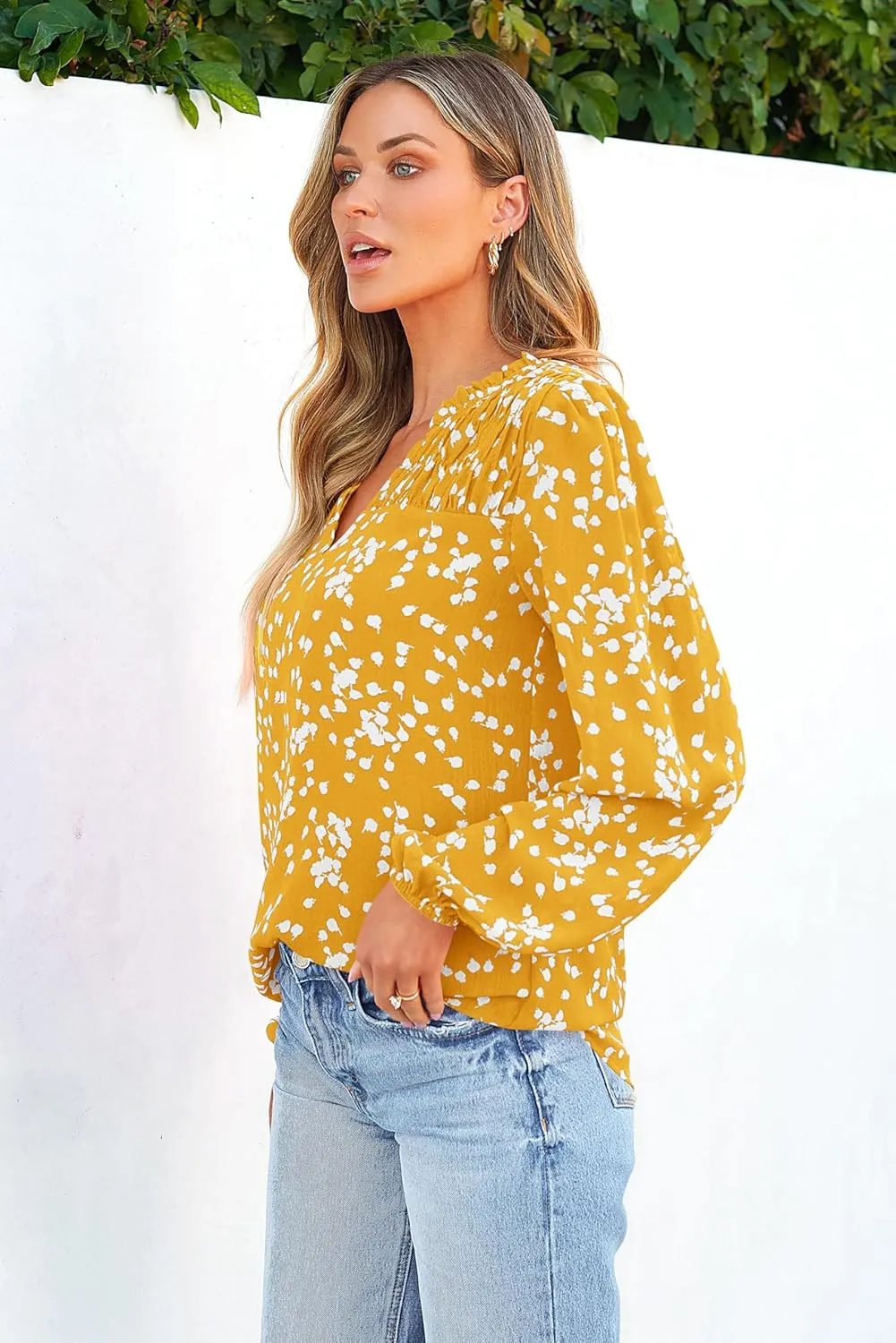 PRETTYGARDEN Womens Floral Spring Tops 2025 V Neck Long Sleeve Blouses Dressy Casual Boho Chiffon Business Work Shirts