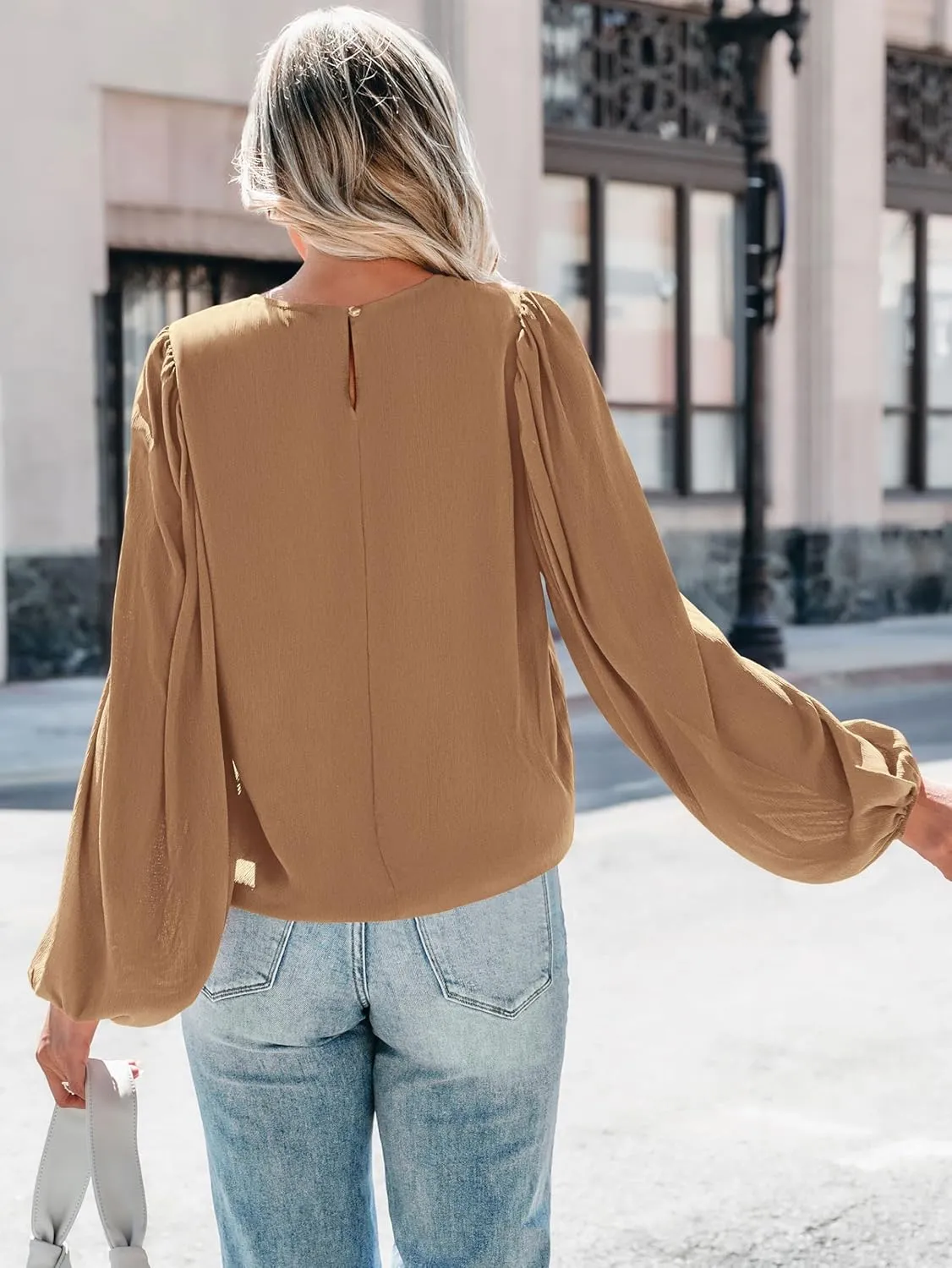 PRETTYGARDEN Womens Tops 2025 Spring Puff Long Sleeve Chiffon Work Blouses Dressy Casual Crewneck Flowy Shirts Fall Outfits